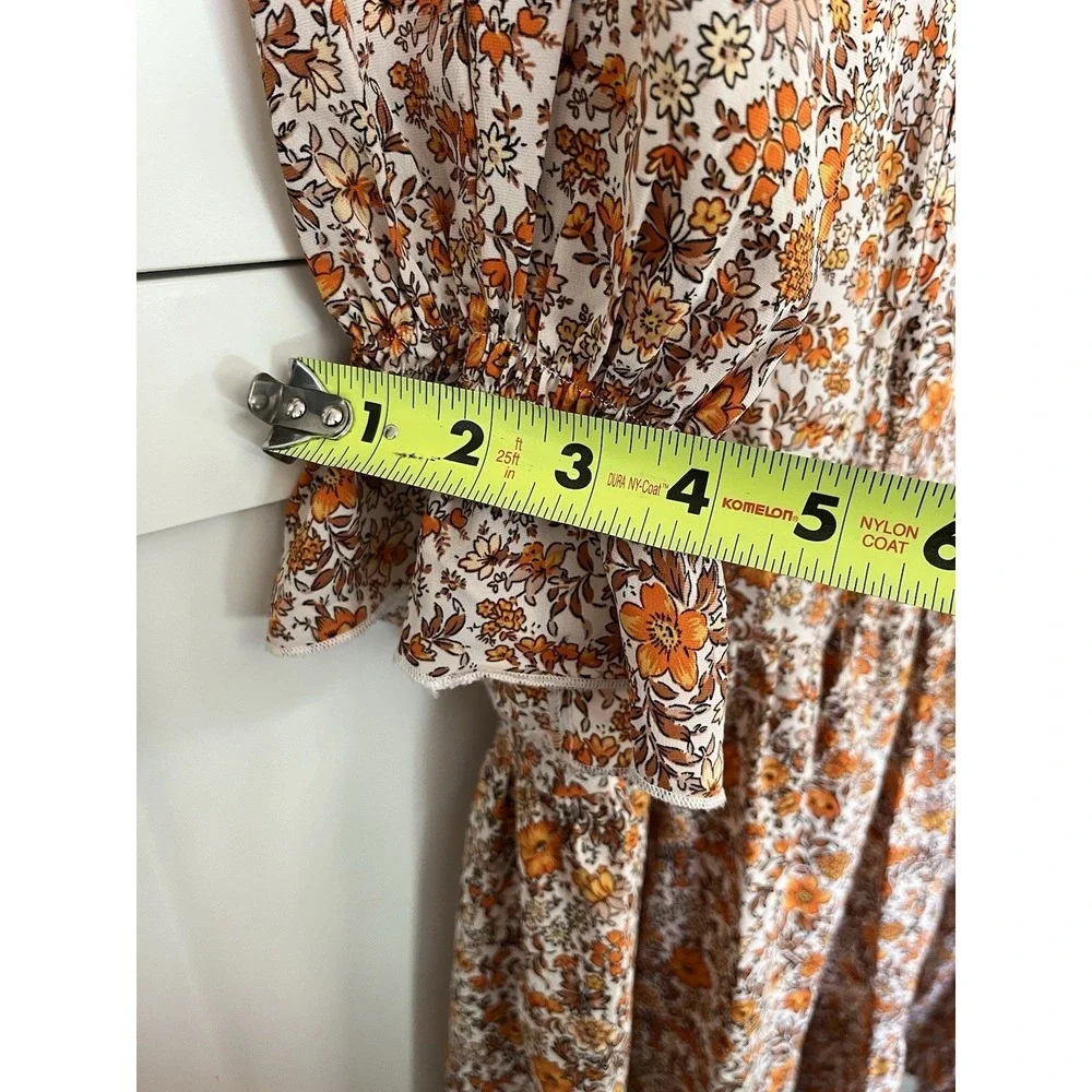 Pink Lily Women's Boho Dress Maxi Orange Floral Flowy Sz XS Cottagecore Country - Picture 7 of 11
